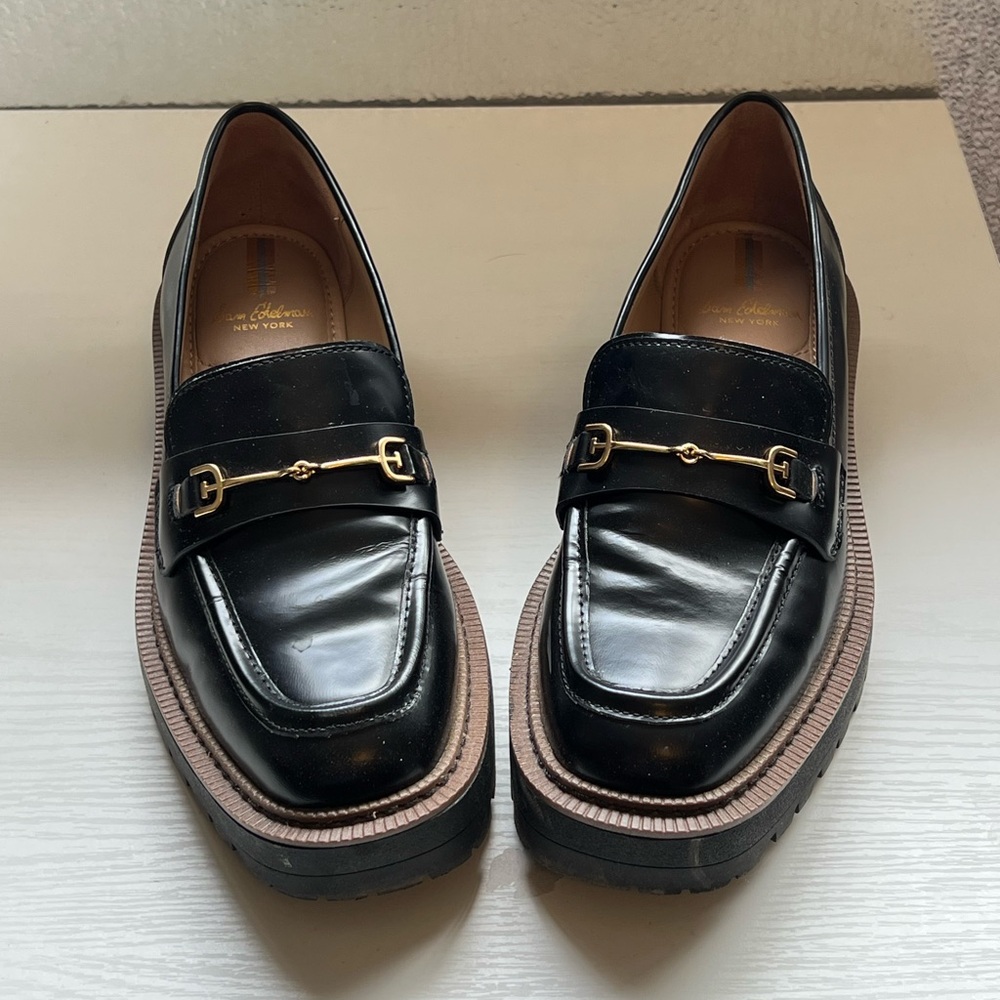 Sam Edelman Black and Gold Platform Loafers